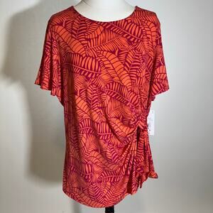 NWT Liz Claiborne Rose Palm Tie Detail Short Sleeve Blouse Womens Petite PXXL